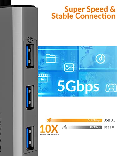USB C Hub, iDsonix 5-in-1 Aluminum USB C Hub Docking Station with 4K HDMI, 60W Power Delivery, USB 3.0 5Gbps Data Ports, USB C Hub for MacBook Air/Pro, iPad, HP, Dell and More (Grey)