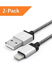 iPhone Charger Cable, lighting cable iphone cable 2PCS 5ft (1.5M) Sliver and Black -Sync apple iOS iPhone Apple Charger Charging Cable for iPhone X/8/7/SE/6s/6/ 5/5c/5s/Plus, iPad, iPod by Ambet