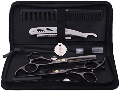 CHERRIESU Hair Scissors Thinning Scissors Set Professional Hairdresser Barber Scissors Set 5.5inch,Beard Razor + Pouch Case+Hair Comb,Black for Salon and Family