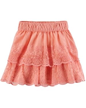 Girls Lace Tiered Skirt, Peach 12m