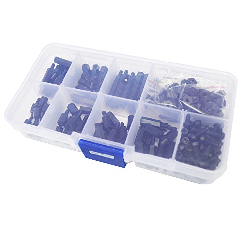 M2.5 Nylon Hex Standoff Plastic Thread Motherboard Spacer Prototyping Accessories For PCB, Quadcopter Drone, Computer & Circuit Board Assortment Kit (M2.5 Male ; Black)