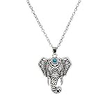 Geerier Vintage Silver Good Luck Elephant Necklace Pendant Feathers Chain Tassel