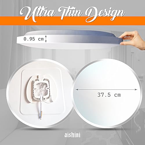Aishini Modern 40w, White Only - 6500K White LED Ceiling Lights <2500 Lumen, Long Life 15000 Hrs Round Shape Flush Mount (37.5cm) Flat Ceiling Lights for Bedroom, Dining, Closet, Laundry, Bathroom
