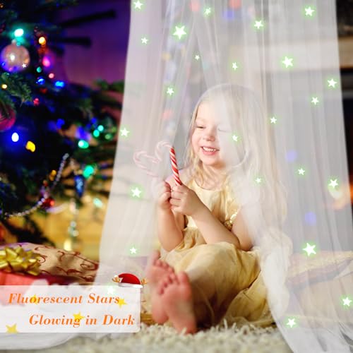South to East Bed Canopy with Glow in the Dark Stars, Children, White | Mosquito net for baby, kids, boys, girls, girls. Cot canopy for baby and child, oulit girl bed full size