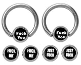 6 piece set Surgical Steel Bad Word Balls - F^ck You, F^ck Me, Just F^ck Captive bead Ring lip, belly, nipple, cartilage, tragus, earring body Jewelry piercing hoop - 14 gauge, 3/8