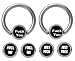 6 piece set Surgical Steel Bad Word Balls - F^ck You, F^ck Me, Just F^ck Captive bead Ring lip, belly, nipple, cartilage, tragus, earring body Jewelry piercing hoop - 14 gauge, 3/8" (10mm) 14g
