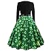 Haluoo Women’s Vintage St. Patrick’s Day Dress, Ladies Long Sleeve O Neck Clover Print Dress Fit and Flare Swing Cocktail Dresses (XX-Large, Green)thumb 2