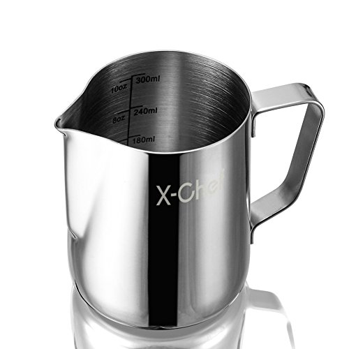 Frothing Pitcher, XChef Stainless Steel Milk Pitcher Latte Art Jug 10