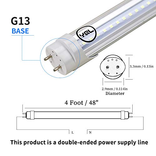 YQL F40T12 T10 T8 Led Tube Bulb Light 4ft 48in 22W(40W-50W Equivalent) 6500K White Clear Dual-End Powered Ballast Bypass Replacement for Flourescent Tubes Garage Warehouse Factory Shop Light - 25 Pack