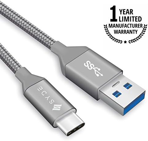 Syde USB Type C Cable, (5FT) USB 3.0 to USB C Cable Durable Charger Nylon Braided Cord for Samsung Galaxy Note 8 S8 Plus, Google Pixel 2 XL, Moto Z Z2, LG V30 G5 G6 V20 Nintendo Switch More (Gray)