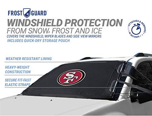 Frostguard NFL Premium Winter Windshield Cover for Ice and Snow, San Francisco 49ers | XL Size Car Windshield Cover, Black | Fits Most Medium and Large SUVs, Trucks, Vans - 68 x 40 Inches