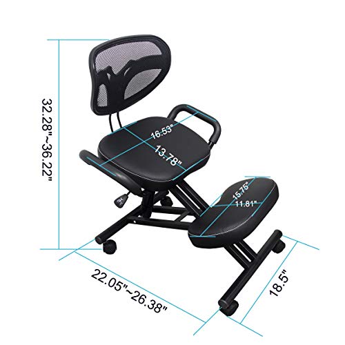 Kneeling Chair Ergonomic Posture Stool - Bizzoelife Height Adjustable Knee Stool for Back Relief with Rolling Casters - Thumbnail 4