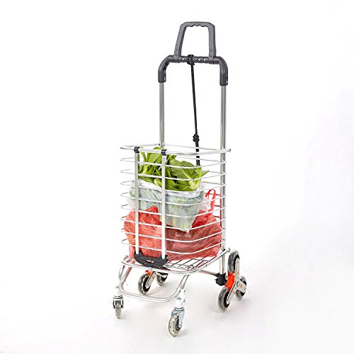 Livebest Geocery Folding Shopping Cart with Swivel Wheels-Stair Climber Dolly,Aluminium,110lbs