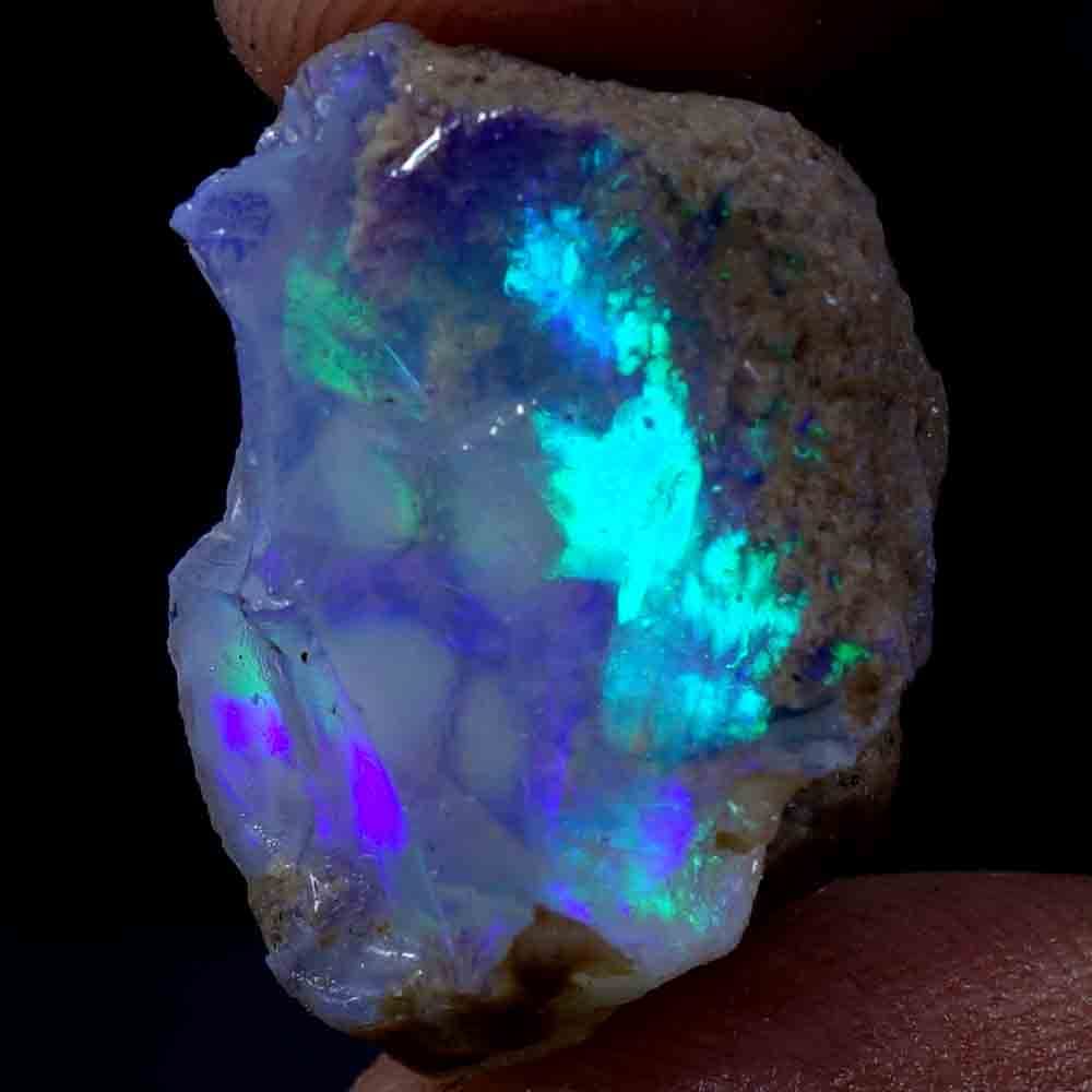 Krishna Hai 22.55 Cts Ultra Fire Black Ethiopian Opal Rough Stone, Natural Opal Rock Crystals Gemstone, Jewelry Making Supplies, Chakra Healing Stone, Birthday Gift, Crafts & DIY, Wire Wrapping Crystals Size-16X25X11 MM