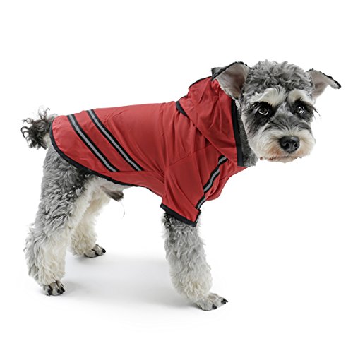 Speedy Pet Dog Hoodie Raincoat Jacket, Dog Rain Poncho Coat Outdoor Waterproof Apparel Clothes with Safe Reflective Strip Red M