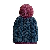 Feelmaker Autumn Winter Women Knitted Hat Contrast Bobble Beanies Ski Hat Warm Thick Cap Headwear (Blue)