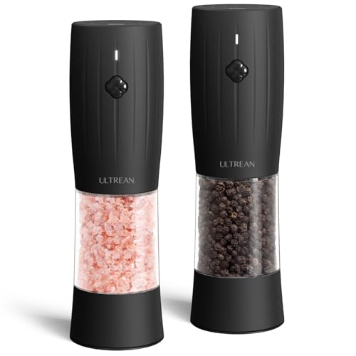 Ultrean Electric Salt and Pepper Grinder Set Rechargeable Automatic Pepper Mill Shakers Adjustable Coarseness Larger Capacity with Led Kitchen Appliances for New House Warming Gifts