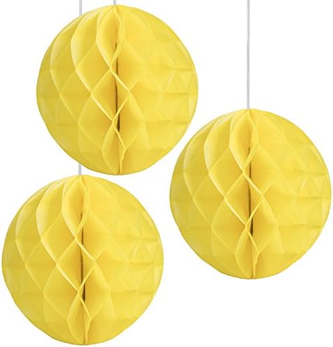 Floral Reef Set of 3 - 8" YELLOW Tissue Paper Honeycomb Ball Pom Pom Flower Hanging Home Decoration Party Wedding