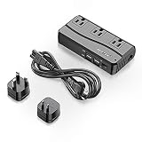 BESTEK Universal Travel Adapter 220V to 110V Voltage Converter with 6A 4-Port USB Charging and UK/AU/US/EU Worldwide Plug Adapter (Black)