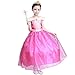 LOEL Girls New Princess Party Costume Aurora Long Dress, 120CM,120cm for 4-5 year,Pink