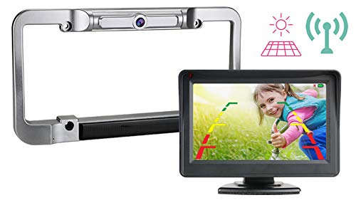 iSharp Digital True Wireless Backup Camera and Monitor Kit Solar Power Night Vision Camera TFF Color Monitor for Vehicles Car/SUV/Pickup Waterproof Night Vision Guide Lines (Silver)