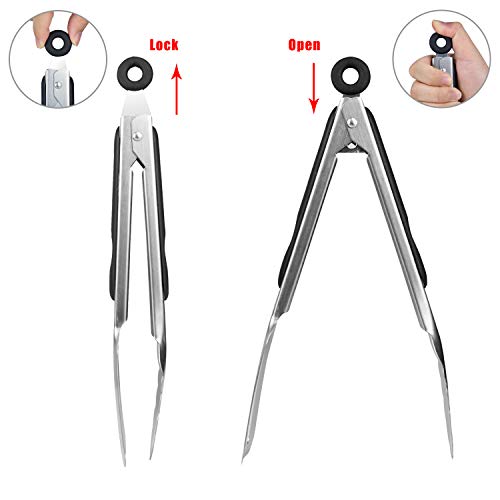 Joinkitch Premium 9-inch Stainless Steel Locking Cooking Tongs, Kitchen Clamps, Sturdy, High Resistant Heat Tongs - Great for Cooking, Serving.