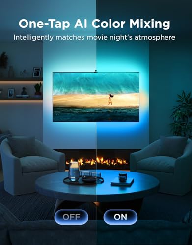 Govee TV LED Backlight 3 with 4MP Dual Camera, 11.8ft RGBWIC LED Strip Lights Sync with TVs 55-65 inch, 60 LEDs/m, Smart AI Color Filter for Movie, Game, App and Voice Control, Matter Alexa Support