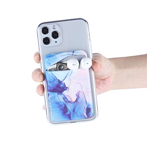 2Pack Phone Card Holder Stretchy Lycra Stick on Wallet Pocket Credit Card ID Case Pouch Sleeve 3M Adhesive Sticker for Back of iPhone Samsung Galaxy Android Smartphone-Watercolor Marble Blue