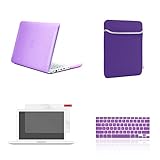 TOP CASE - Rubberized Hard Case for 13-Inch Macbook White A1342 Bundle with Sleeve Bag,Silicone Keyboard Cover,LCD HD Clear Screen Protector and TopCase Mouse Pad - Purple