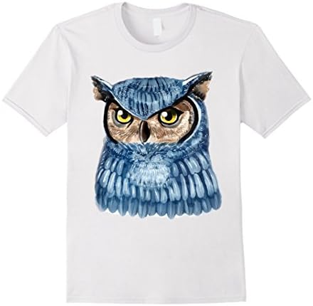 Mens Zain Design, Night Owl Watercolor Painting, T-Shirt XL White