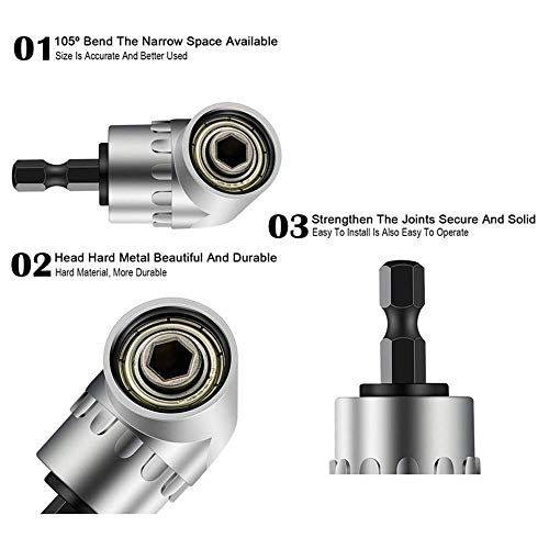 105 Degree Right Angle Screwdriver set Drill Hex Bit Socket Adapter,ETC 120A Professional 7mm-19mm Universal Multi Function Universal Socket,With Power Drill Adapter Tool Universal Repair Tools Silver
