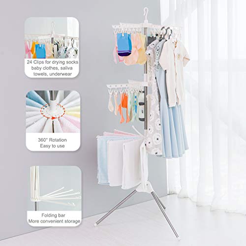 Hershii 3 Tiers Collapsible Clothes Drying Rack Folding Tripod Laundry