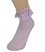 Women High Ankle Lace Socks, Bridal Ruffle Frilly School Girl Princess Dress Sock with Lace Trim For Lolita/Jk W-811 (A1-5 Pairs - 1 Black, 2 Pink, 2 White, with Eyelet Lace)
