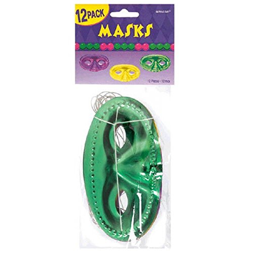 Mardi Gras Metallic Domino Masks Costume Party Accessory, Plastic, 3" x 6", Pack of 12.