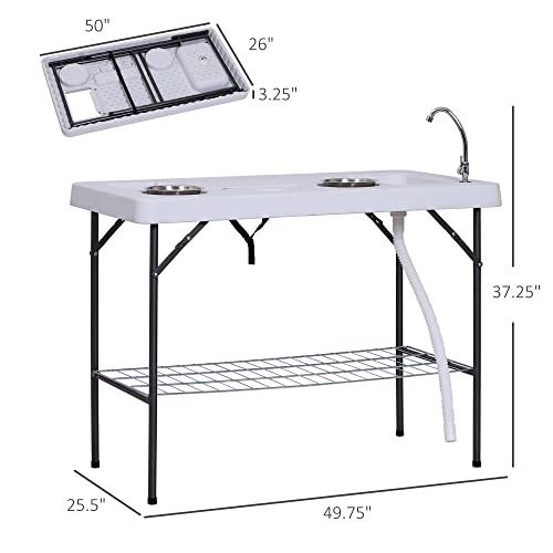 Outsunny Portable Folding Camping Table with Sink, Faucet, Dual