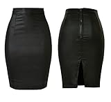 Womens Faux leather High Waist Strech Denim Pencil Skirt
