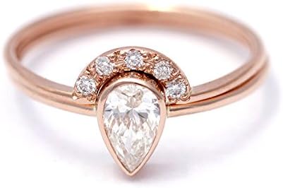 Rose Gold Wedding Ring Set, Pear Diamond Engagement Ring, Wedding Ring Set, Diamond Wedding Ring, Half Carat Pear Diamond, 18k Rose Gold