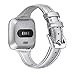 bayite Bands Compatible with Fitbit Versa 2 / Fitbit Versa Lite/Fitbit Versa, Slim Genuine Leather Band Replacement Accessories Strap Women (Silver, 5.3