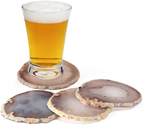 Frayagresa Natural Sliced Agate Mug Cup Coaster and Set of 4 (3-3.5'', Natural)