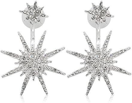 OREOLLE Women's Hexagram Stud and Ear Jacket Earrings Fashion Jewelry (Silver)