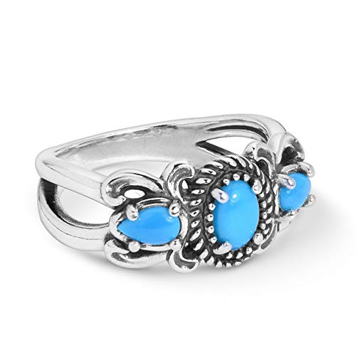925 Silver Sz 5 Thru 10 Sleeping Beauty Turquoise Three Stone Ring