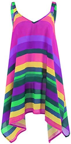 Anxinke Women Plus Size Sleeveless Blouse Long Pleated Rainbow Tank Top (5XL, Purple)