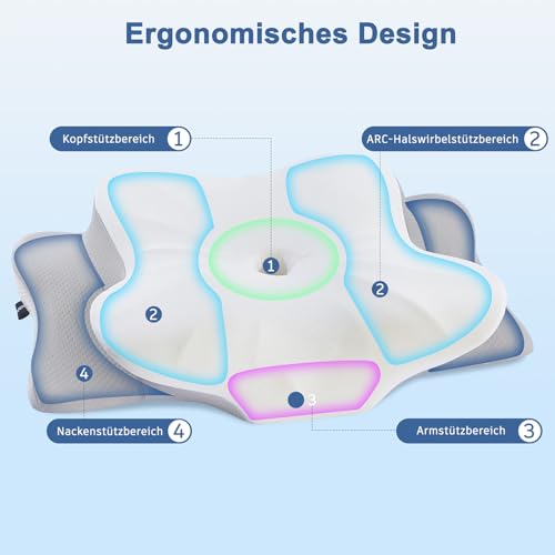 DONAMA Memory Foam Nackenkissen Ergonomisch, Kopfkissen mit Armauflage & Zwei Höhen, Kühlend & Atmungsaktiv, 6-Zonen-Kontur, Nackenstützung für alle Schlafpositionen