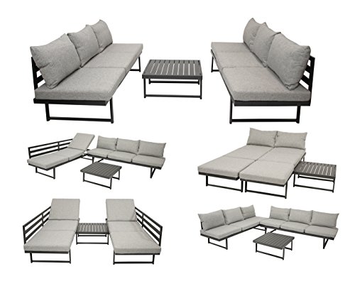 DEGAMO Loungeset Bogota aus Aluminium, 2X Sofa 210cm mit Liegefunktion, 1x Loungetisch 70x70cm, matt-grau beschichtet – Bild 3