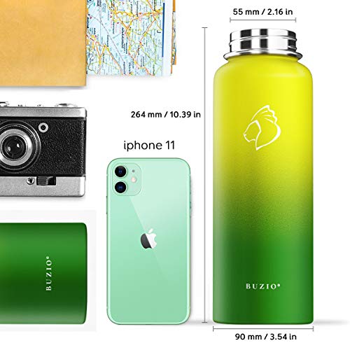 BUZIO Double Wall Stainless Steel Sports Water Bottle, BPA-Free Flex Cap and Straw Lid, 40 Ounces, Neon - Thumbnail 5