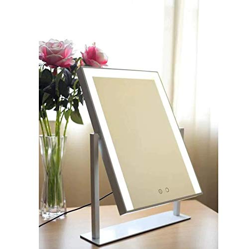 Hollywood Style Lighted Vanity Mirror Clock LED Makeup Mirror with Lights Desktop Bathroom Mirror Touch Screen and 360° Adjustable Angle (White) - Thumbnail 2