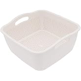 SoarRokt 2-in-1 Kitchen Colander Food Strainer Bowl Sets，Multifunction Large Plastic Washing Bowl and Strainer (white) (A18)