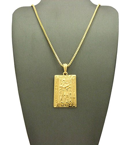 Egyptian Ancient Hieroglyphic Alphabet Thoth Pendant 24" Various Chain Necklace in Gold Tone - Image 3