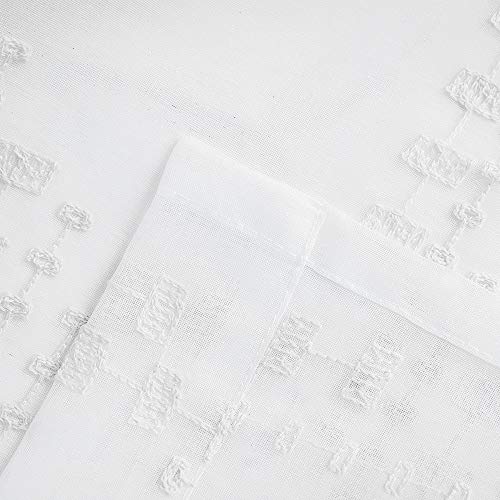 MysticHome White Sheer Curtains 84 Inches Long, Rod Pocket Sheer Drapes for Living Room, Bedroom, 2 Panels, 52"x84", Embroidered Semi Crinkle Voile Window Treatments for Yard, Patio, Villa, Parlor.