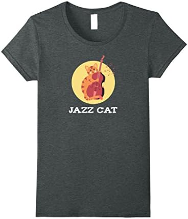 Womens Jazz Cat Funny Animal Music T Shirt Tee for Musicians Vets Large Dark Heather